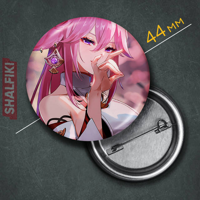 "Гудзи Яэ Мико (Геншин / Genshin)" значок круглый на булавке Ø44 мм