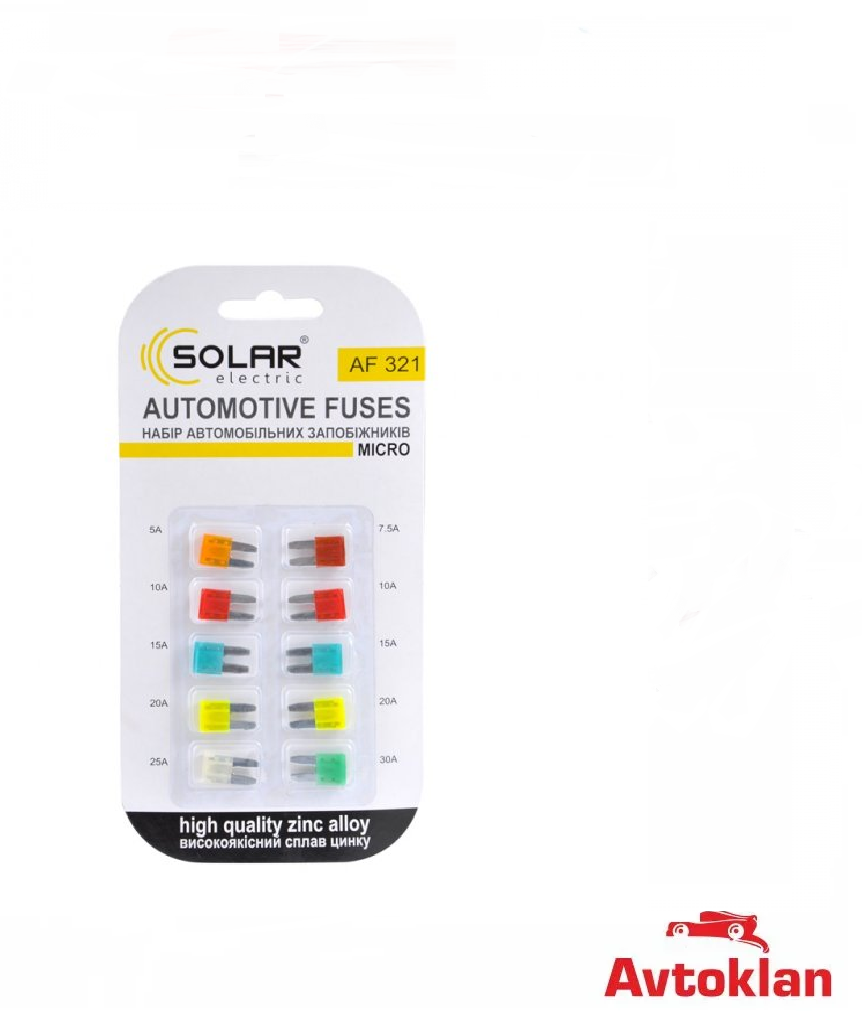 Предохранители автомобильные Solar Micro AF321 (упаковка 10шт) Чехия (5A;7,5A;10A;15A;20A;25A;30A), 10шт.
Предохранители автомобильные Solar Micro AF321 (упаковка 10шт) Чехия (5A;7,5A;10A;15A;20A;25A;30A), 10шт.