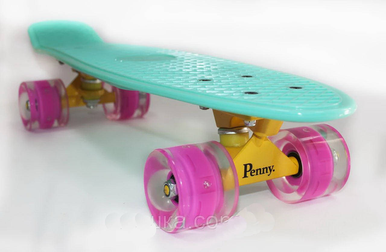 Пени борд ORIGINAL 22 Бирюзовый, Светящиеся Розовые Колеса, Фиолетовый 
Пени борд ORIGINAL 22 Бирюзовый, Светящиеся Розовые Колеса, Фиолетовый