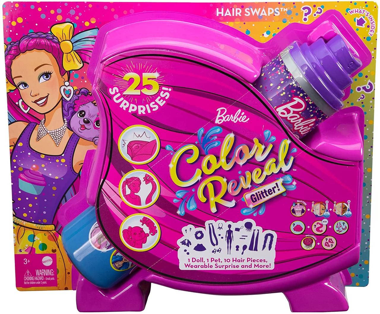 Кукла Барби Оригинал блестящая розовая с 25 сюрпризами Barbie Color Reveal Glitter! Hair Swaps Doll (HBG39)
Кукла Барби Оригинал блестящая розовая с 25 сюрпризами Barbie Color Reveal Glitter! Hair Swaps Doll (HBG39)