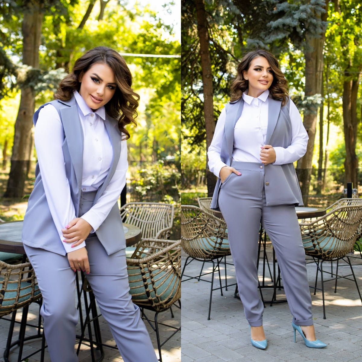 Модный костюм двойка брюки с жилетом, серый, №208, 48-58р. 
Модный костюм двойка брюки с жилетом, серый, №208, 48-58р.