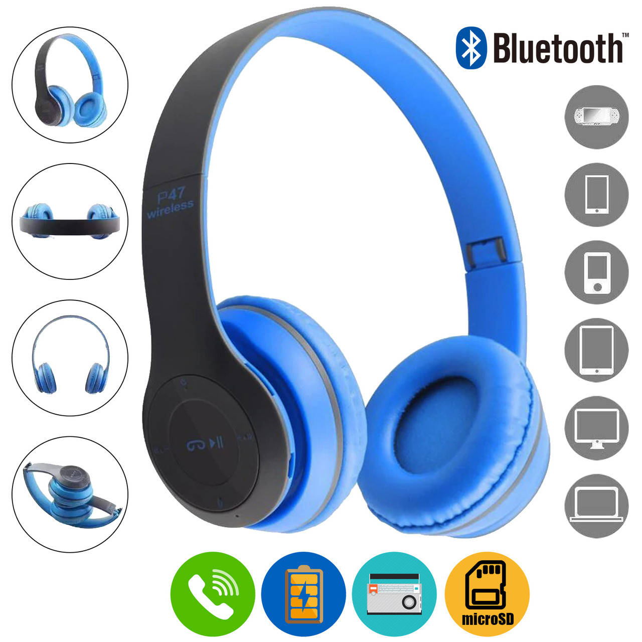 Полноразмерные Bluetooth навушники Wireless P47 с микрофоном, Беспроводные наушники для ПК и телефона MND
Полноразмерные Bluetooth навушники Wireless P47 с микрофоном, Беспроводные наушники для ПК и телефона MND