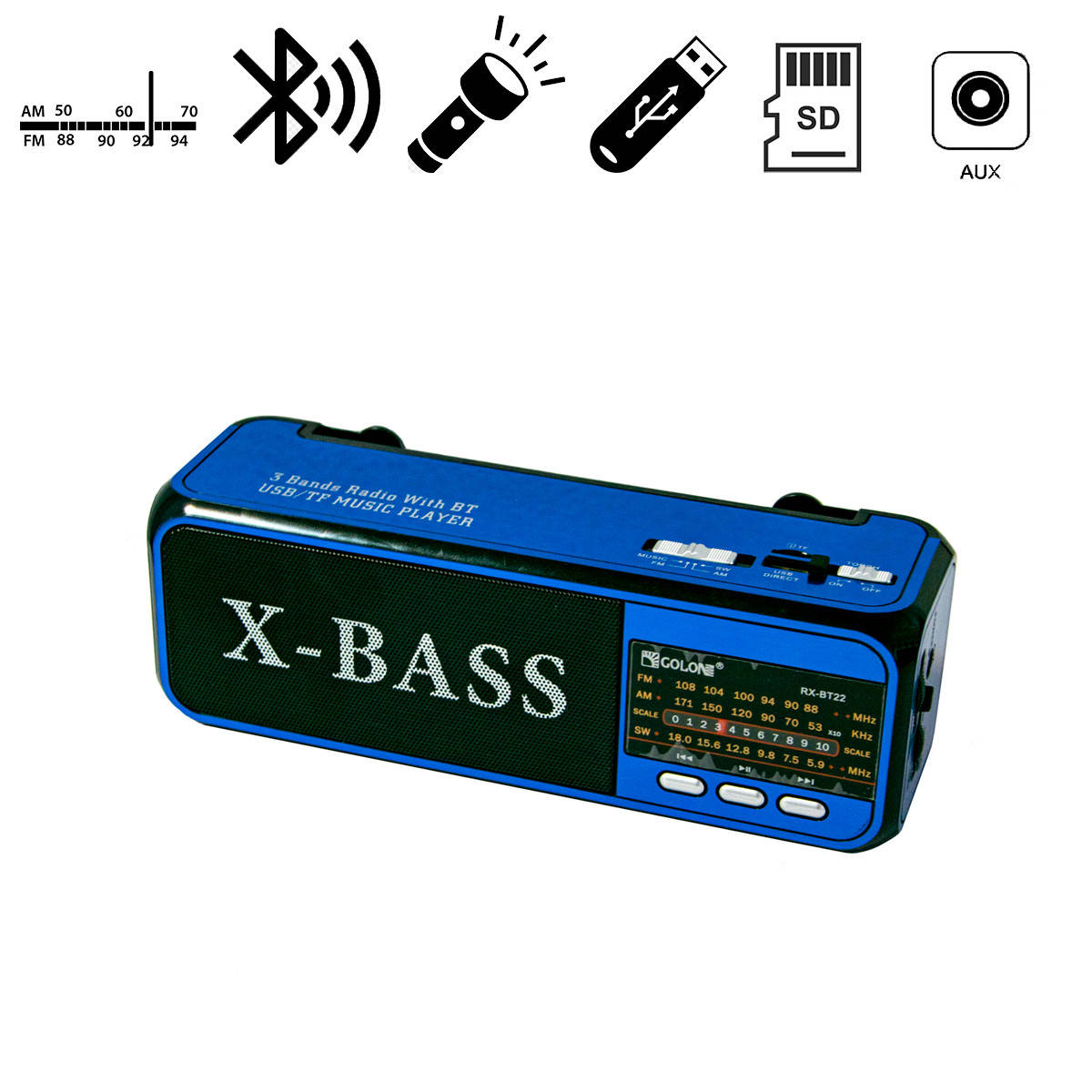 ФМ радио Golon RX-BT22 BT Синяя портативная колонка блютуз, FM радиоприемник с USB/TF и фонарем (NS)
ФМ радио Golon RX-BT22 BT Синяя портативная колонка блютуз, FM радиоприемник с USB/TF и фонарем (NS)