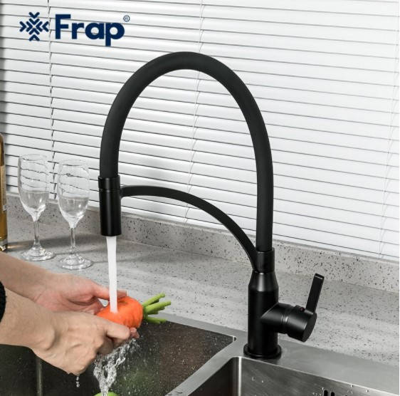 Смеситель для кухни с гибким изливом Frap F4552-6, Черный 
Смеситель для кухни с гибким изливом Frap F4552-6, Черный