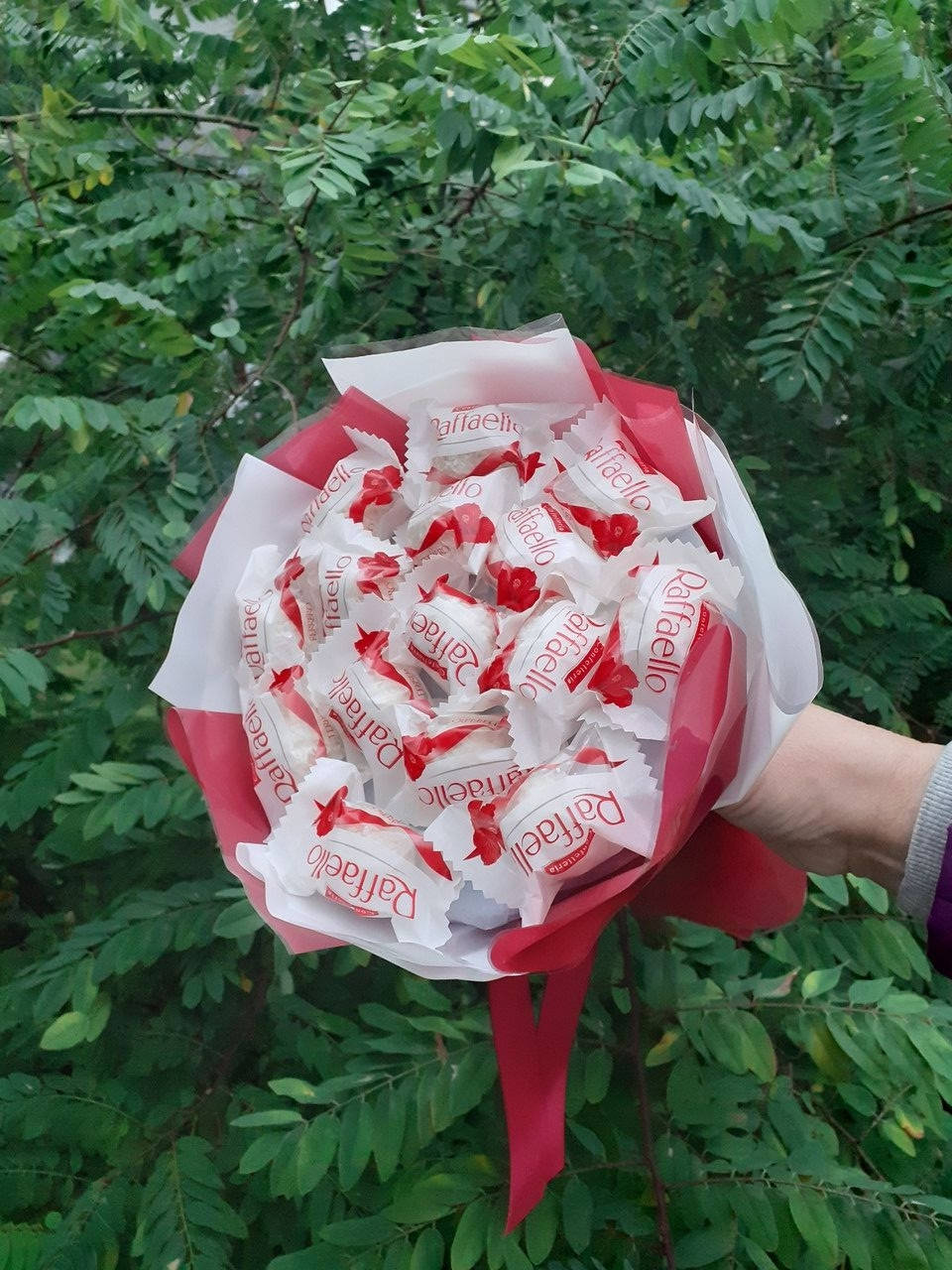 Букет из конфет Рафаэлло 15 красно-белый
Букет из конфет Рафаэлло 15 красно-белый