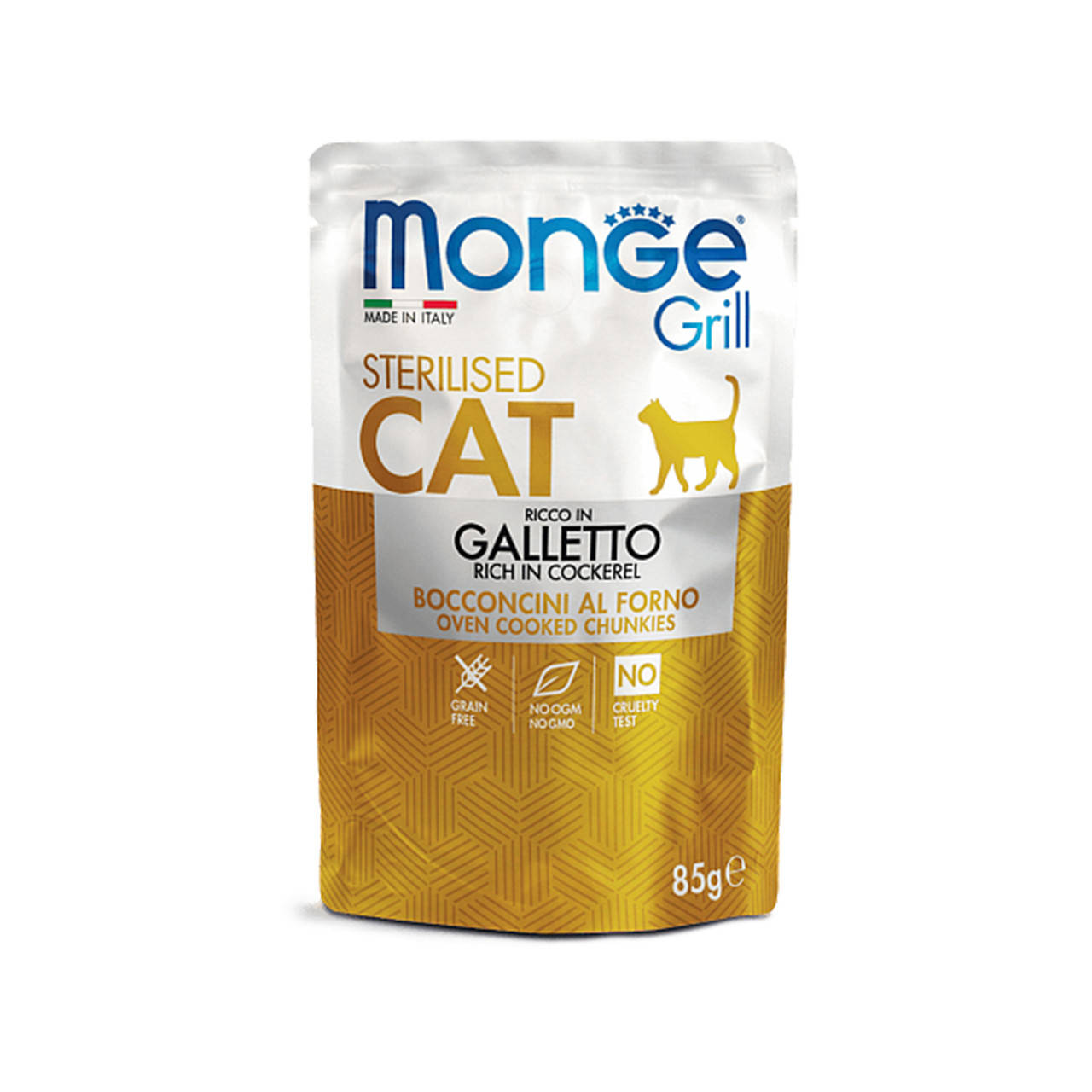 MONGE CAT GRILL Sterilised Мясные кусочки в желе с курицей для стерилизованных кошек 85 гр
MONGE CAT GRILL Sterilised Мясные кусочки в желе с курицей для стерилизованных кошек 85 гр