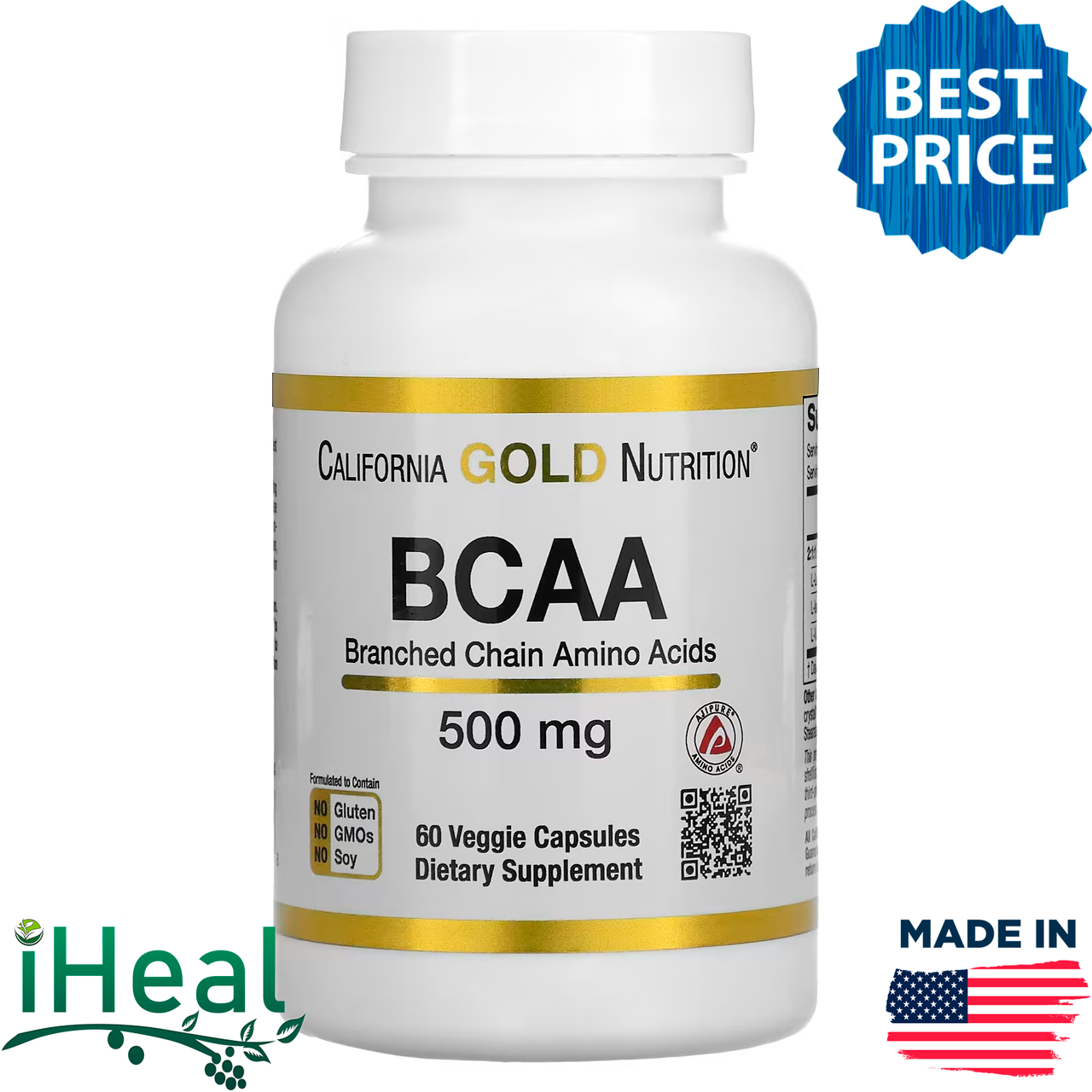 California Gold Nutrition, BCAA, аминокислоты с разветвленными цепями AjiPure®, 500 мг, 60 растительных капсул
California Gold Nutrition, BCAA, аминокислоты с разветвленными цепями AjiPure®, 500 мг, 60 растительных капсул