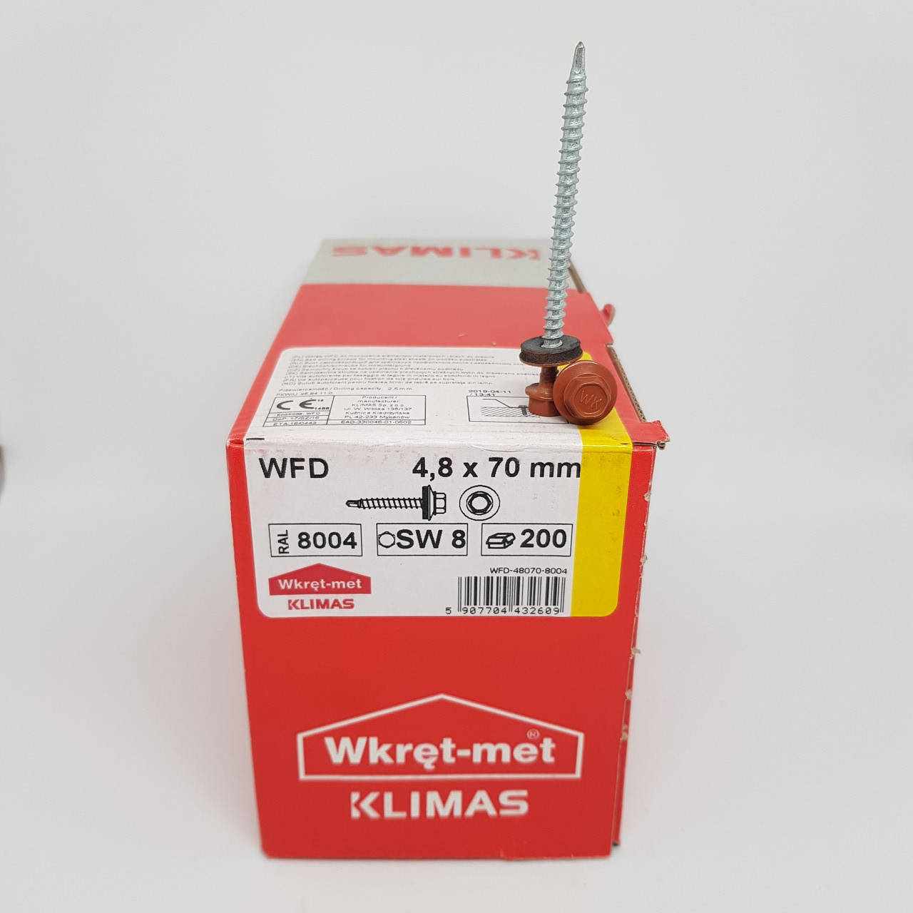 Кровельные саморезы Klimas Wkret-Met 4,8х70 мм по дереву (200 шт.) с резиновой шайбой EDPM для металлочерепицы
Кровельные саморезы Klimas Wkret-Met 4,8х70 мм по дереву (200 шт.) с резиновой шайбой EDPM для металлочерепицы