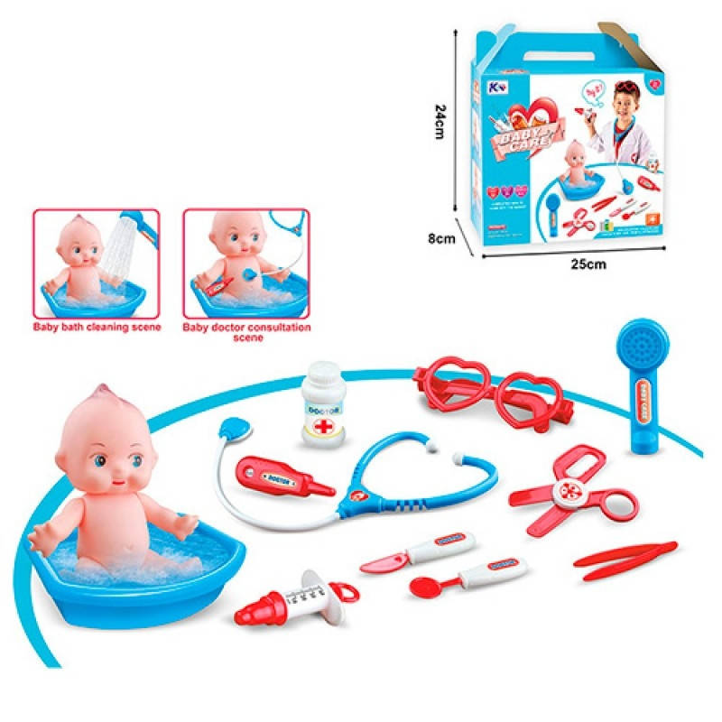 Детский набор доктора, пупсик, ванночка, стетоскоп, инструменты, очки
Детский набор доктора, пупсик, ванночка, стетоскоп, инструменты, очки