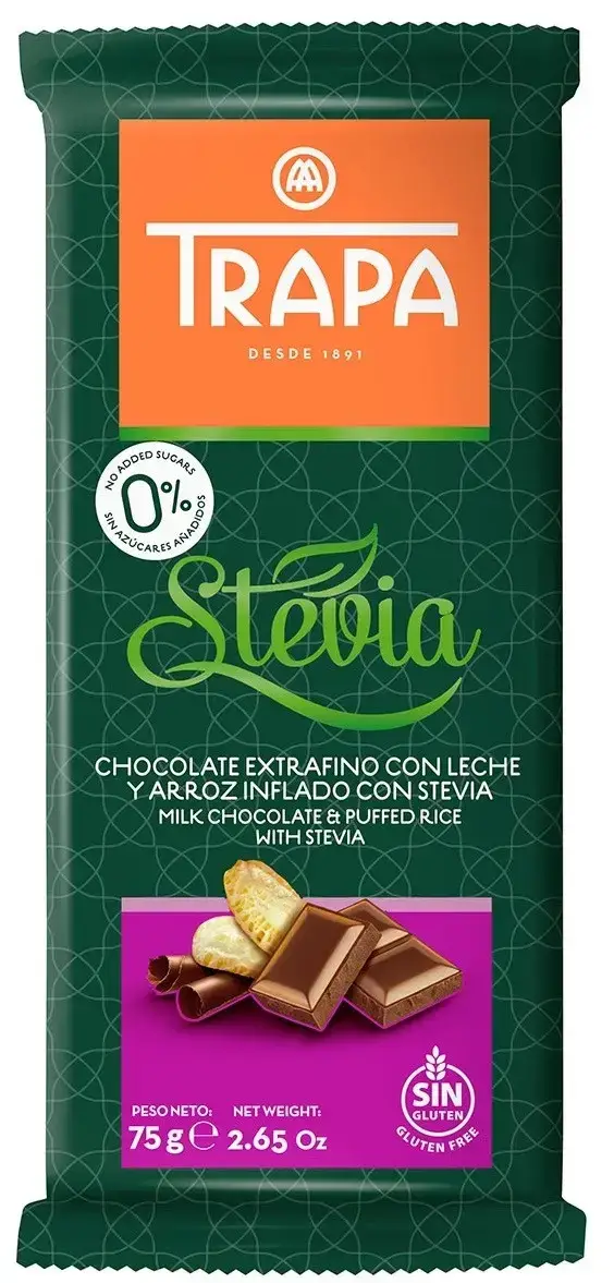 Шоколад со стевией без глютена и без сахара Trapa Stevia "Молочный с рисовыми шариками" 75 г
Шоколад со стевией без глютена и без сахара Trapa Stevia "Молочный с рисовыми шариками" 75 г