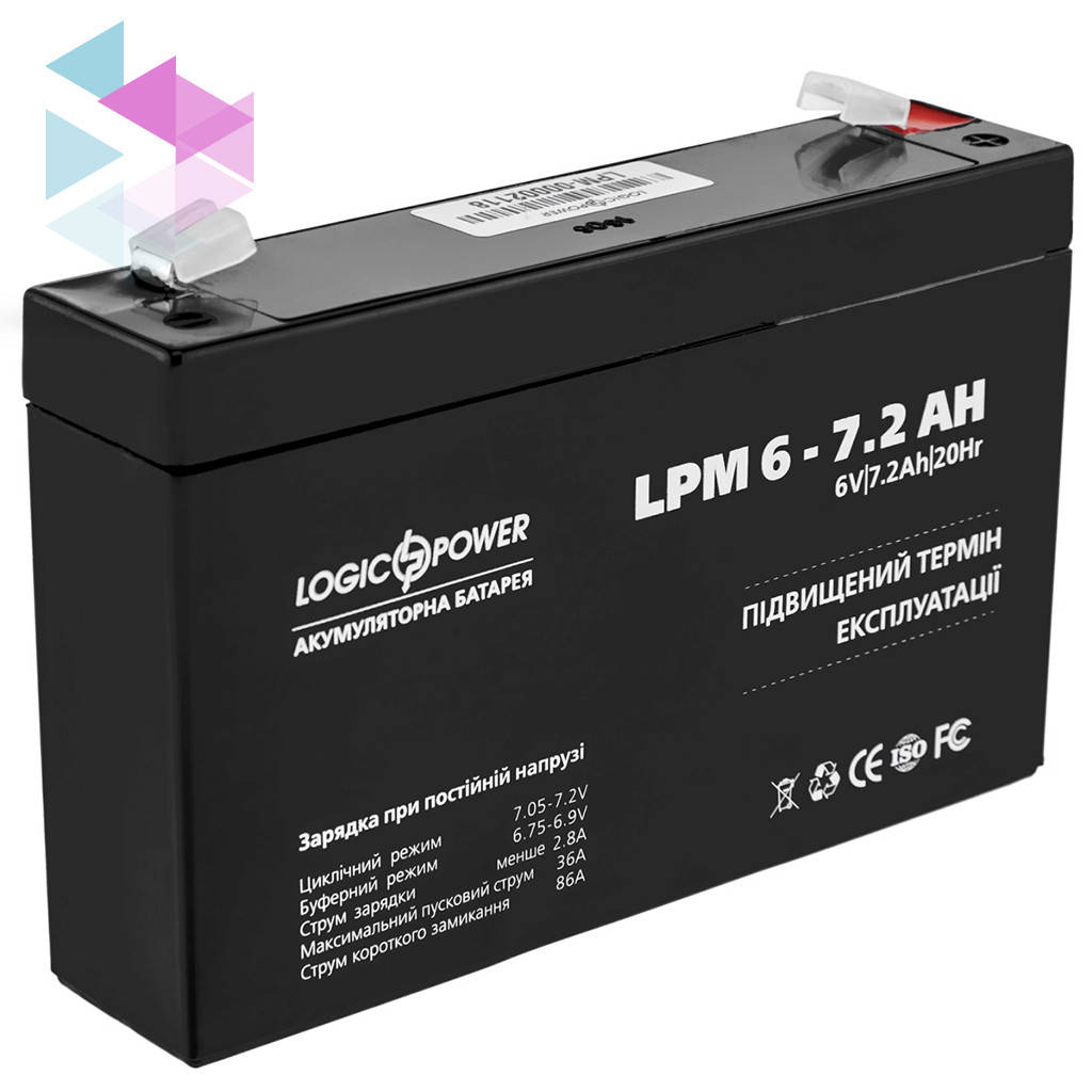 Акумуляторна батарея LogicPower LPM 6V 7.2AH (LPM 6 - 7.2 AH) AGM для дитячого електротранспорту
Акумуляторна батарея LogicPower LPM 6V 7.2AH (LPM 6 - 7.2 AH) AGM для дитячого електротранспорту