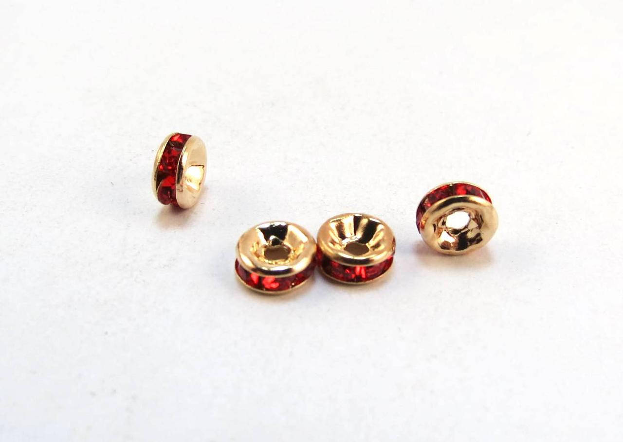 Разделители для бусин, Рондель, Металл, Стразы красные, 6 мм х 2.8 мм, 1,2 мм 
Разделители для бусин, Рондель, Металл, Стразы красные, 6 мм х 2.8 мм, 1,2 мм