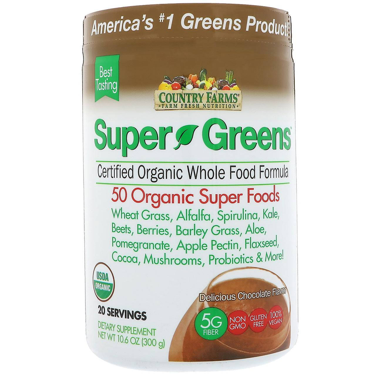 Country Farms, Super Greens, сертифицированная органическая формула из цельных продуктов, со вкусом шоколада,,
Country Farms, Super Greens, сертифицированная органическая формула из цельных продуктов, со вкусом шоколада,,
