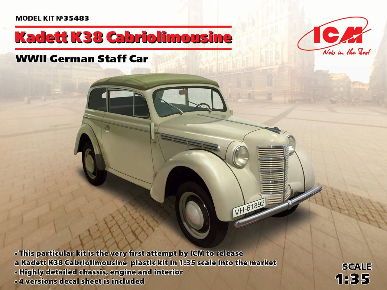 Сборная модель автомобиля. Kadett K38 Cabriolimousine, WWII German Staff Car. 1/35 ICM 35483
Сборная модель автомобиля. Kadett K38 Cabriolimousine, WWII German Staff Car. 1/35 ICM 35483