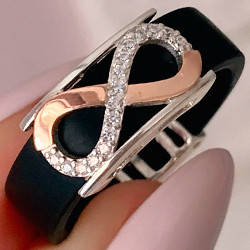 Каучуковое кольцо с серебром и золотыми накладками с фианитами в форме бесконечности ГТ-046
Каучуковое кольцо с серебром и золотыми накладками с фианитами в форме бесконечности ГТ-046