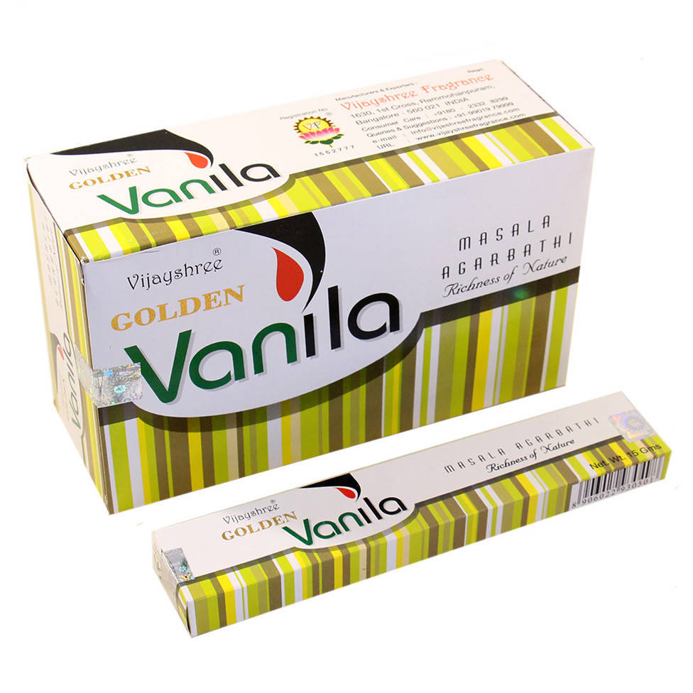 Ароматические палочки Golden Vanila, Vijayshree, 15 грамм - приятный и вкусный аромат индийской ванили
Ароматические палочки Golden Vanila, Vijayshree, 15 грамм - приятный и вкусный аромат индийской ванили