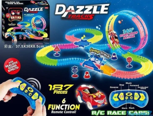 Гибкая гоночная конструктор трасса автотрек для ребенка DAZZLE TRACKS 187 деталей с пультом управления 425см
Гибкая гоночная конструктор трасса автотрек для ребенка DAZZLE TRACKS 187 деталей с пультом управления 425см