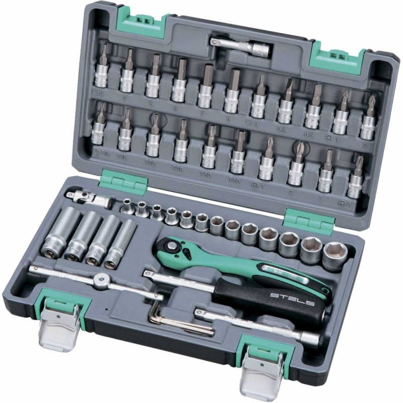 Набор инструмента, 47 ед., 1/4", Cr-V, S2, Stels (14099)
Набор инструмента, 47 ед., 1/4", Cr-V, S2, Stels (14099)