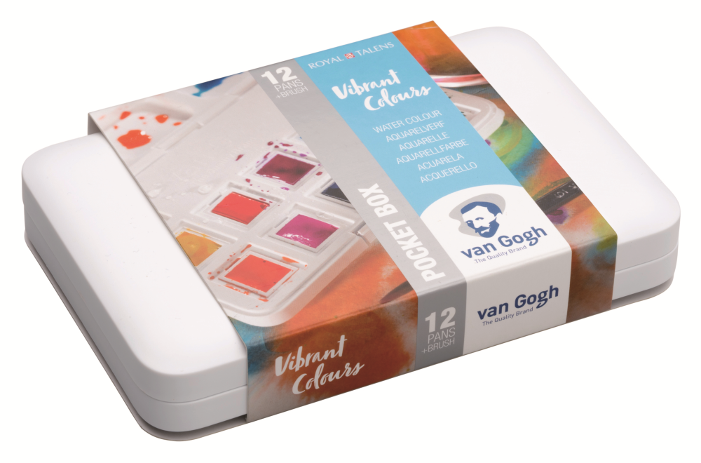 Набор акварельных красок VAN GOGH Pocket box VIBRANT COLOURS, 12 кювет+кисточка, пластик, Royal Talens
Набор акварельных красок VAN GOGH Pocket box VIBRANT COLOURS, 12 кювет+кисточка, пластик, Royal Talens
