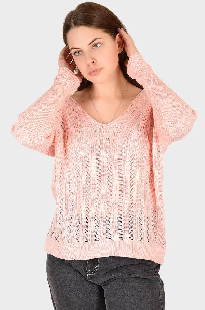 Свитер женский вязанный пудра 128410S 
Свитер женский вязанный пудра 128410S