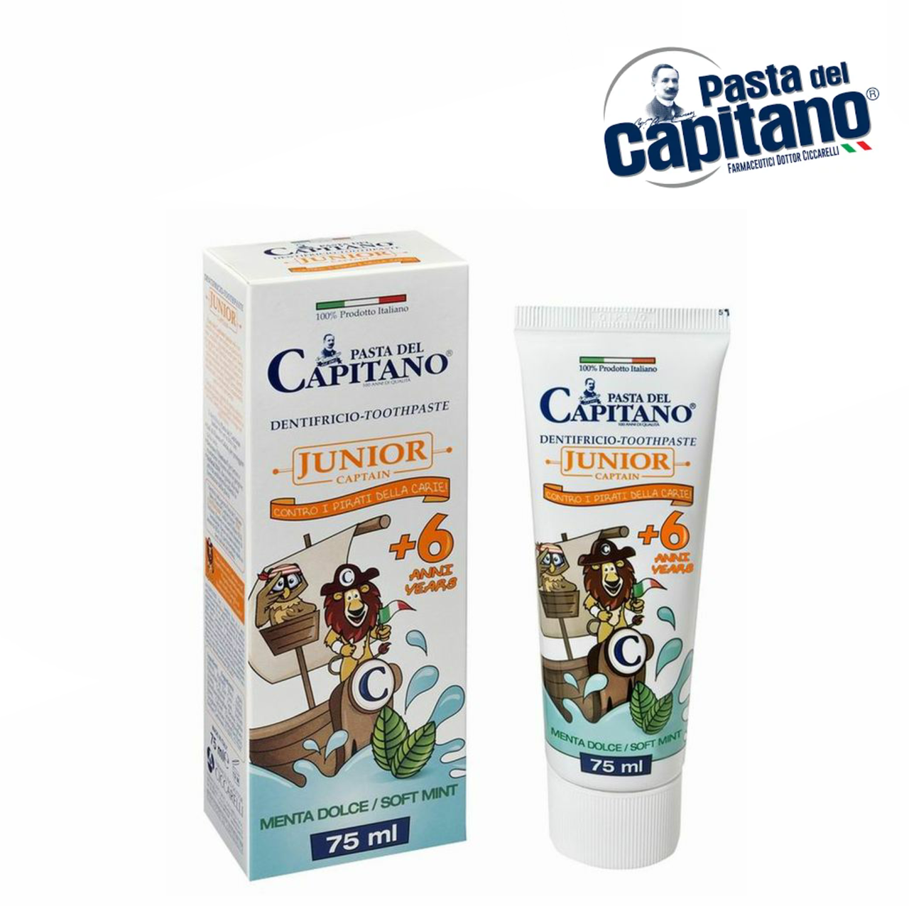 Детская зубная паста Pasta Del Capitano Junior нежная мята с фтором,ксилитом и кальцием (от 6 лет), 75мл
Детская зубная паста Pasta Del Capitano Junior нежная мята с фтором,ксилитом и кальцием (от 6 лет), 75мл