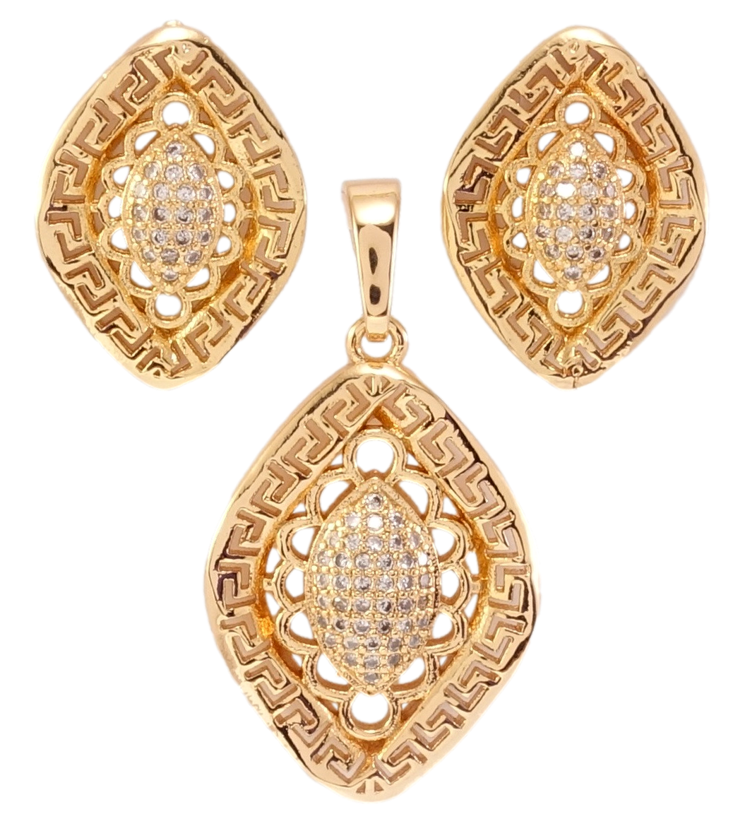 Набор Xuping Позолота 18K Серьги Кулон "Ажурные ромбы с меандровым узором и цирконием" 
Набор Xuping Позолота 18K Серьги Кулон "Ажурные ромбы с меандровым узором и цирконием"