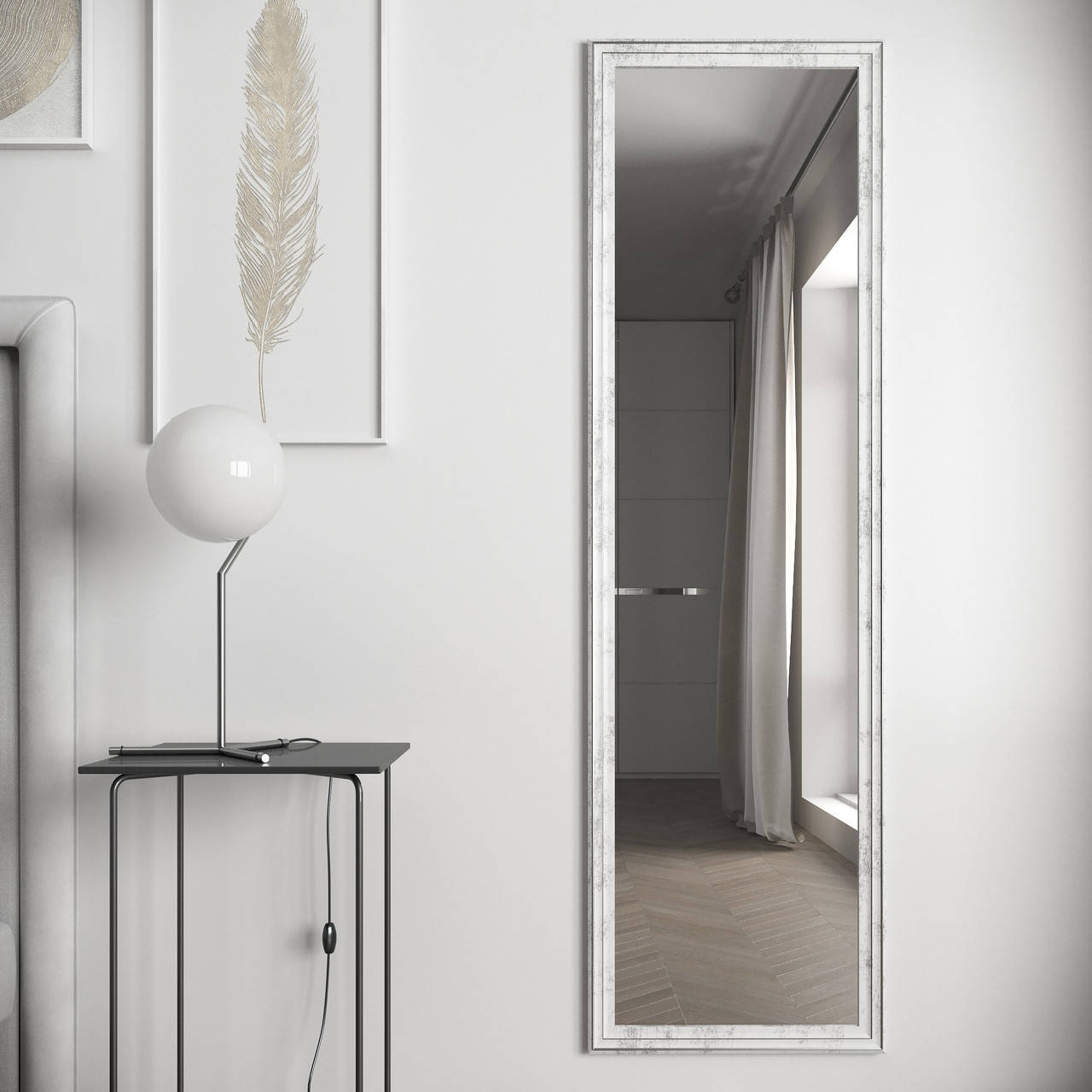 Настенное зеркало в полный рост 168х48 Белое с патиной серебра Black Mirror в спальню ванну прихожую коридор, Белый 
Настенное зеркало в полный рост 168х48 Белое с патиной серебра Black Mirror в спальню ванну прихожую коридор, Белый