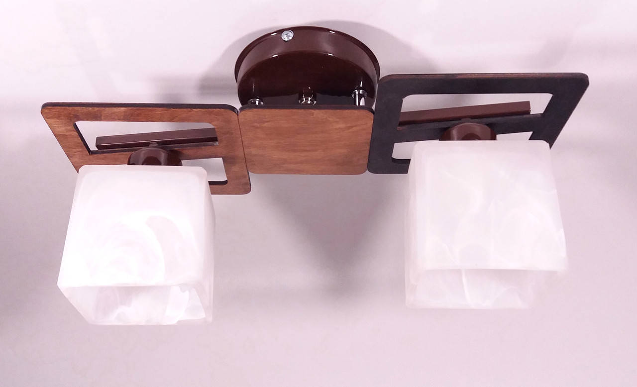 Люстра деревяная потолочная на две лампочки коричневая Гранд/2, Коричневый