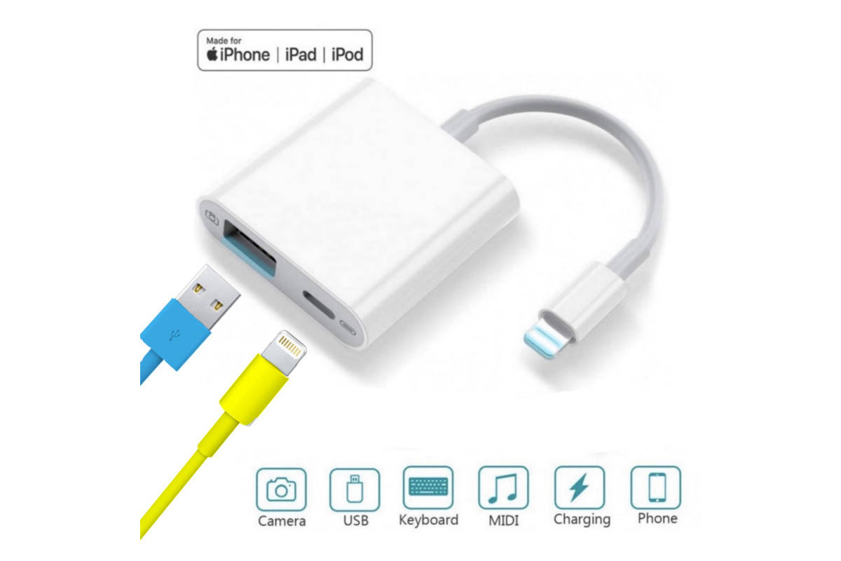Переходник для iPhone на USB адаптер для iPad на флешку кабель для подключения камеры с разъемом зарядки, Белый
Переходник для iPhone на USB адаптер для iPad на флешку кабель для подключения камеры с разъемом зарядки, Белый