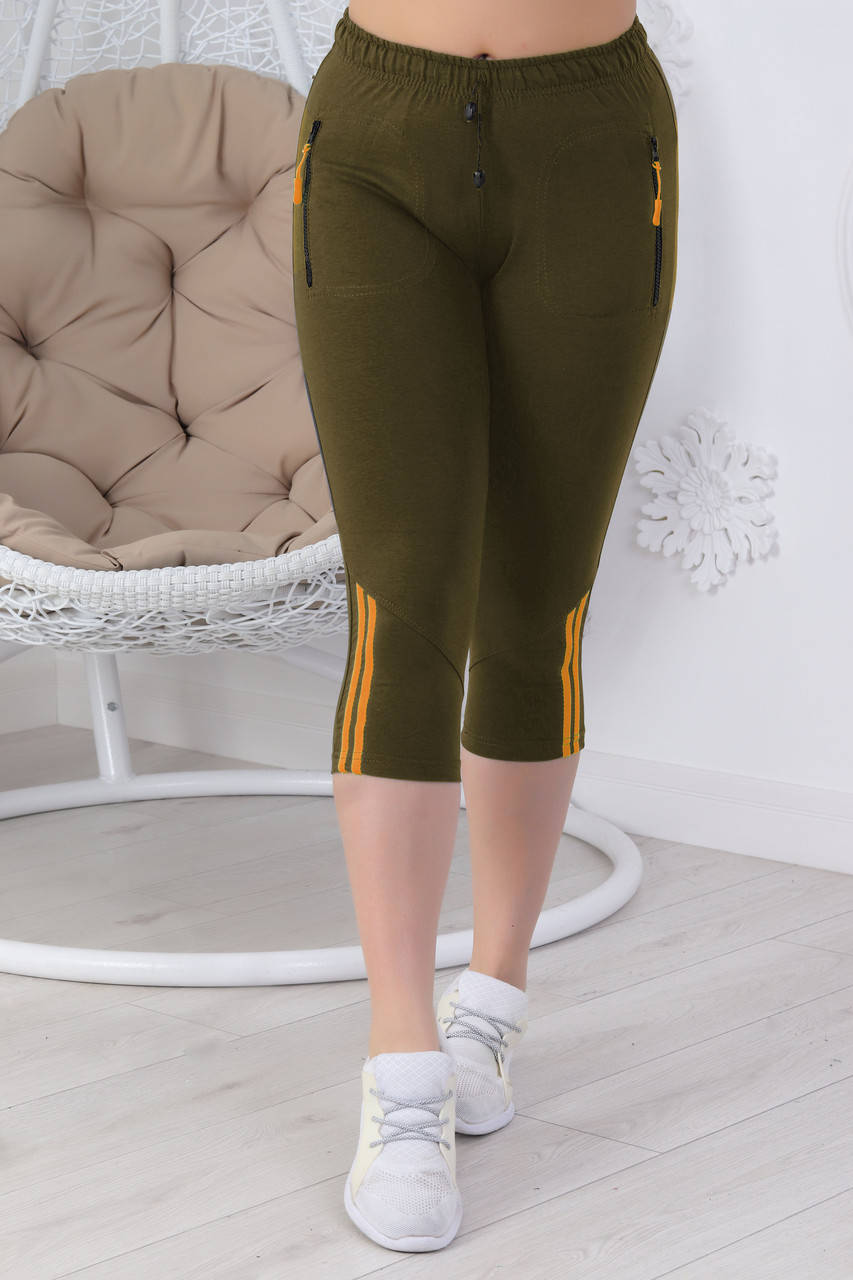 Женские бриджи из трикотажа двунитка с лампасом размеры 42, 44, 46, Хаки 
Женские бриджи из трикотажа двунитка с лампасом размеры 42, 44, 46, Хаки