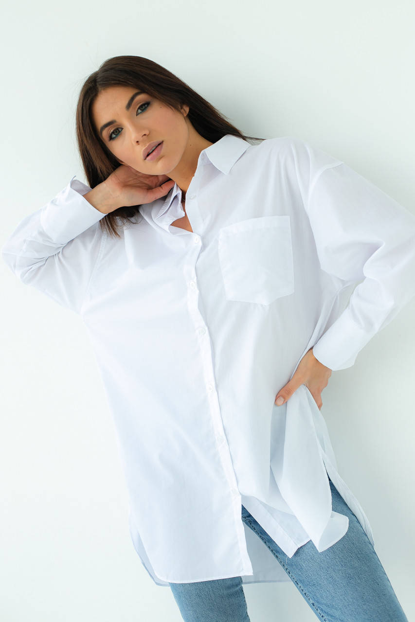 Женская удлинённая белая рубашка с широкими манжетами L, Белый
Женская удлинённая белая рубашка с широкими манжетами L, Белый