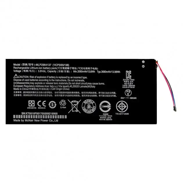 Аккумуляторная батарея MLP2964137 для мобильного телефона Acer Iconia One 7 B1-730, B1-730HD
Аккумуляторная батарея MLP2964137 для мобильного телефона Acer Iconia One 7 B1-730, B1-730HD