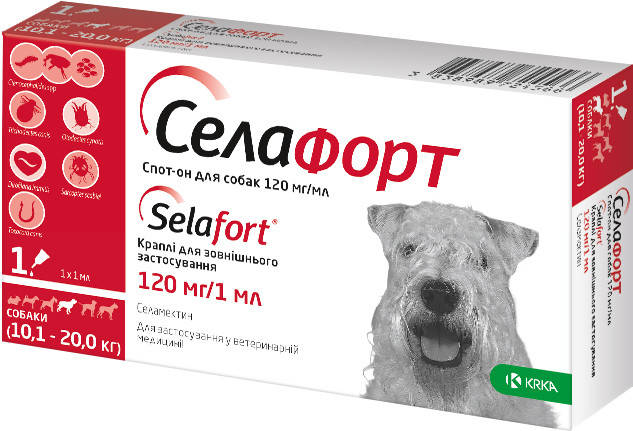 Селафорт (Selafort) капли от блох клещей и гельминтов для собак весом 10-20 кг 1 пипетка KRKA
Селафорт (Selafort) капли от блох клещей и гельминтов для собак весом 10-20 кг 1 пипетка KRKA