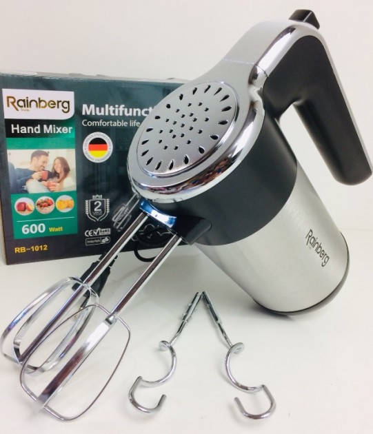 Миксер ручной кухонный с насадками Rainberg RB-1012 (5 скоростей, 2 насадки) 600W нержевейка
Миксер ручной кухонный с насадками Rainberg RB-1012 (5 скоростей, 2 насадки) 600W нержевейка