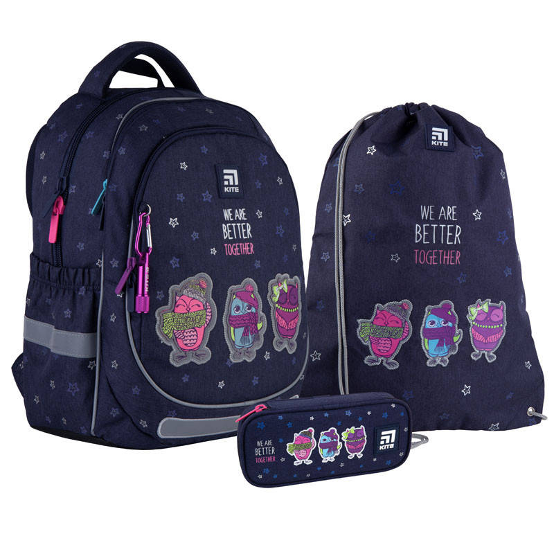 Школьный набор рюкзак + пенал + сумка Kite Better together (K21-700M-2) 730 г 38x28x16 см 18 л темно-синий
Школьный набор рюкзак + пенал + сумка Kite Better together (K21-700M-2) 730 г 38x28x16 см 18 л темно-синий
