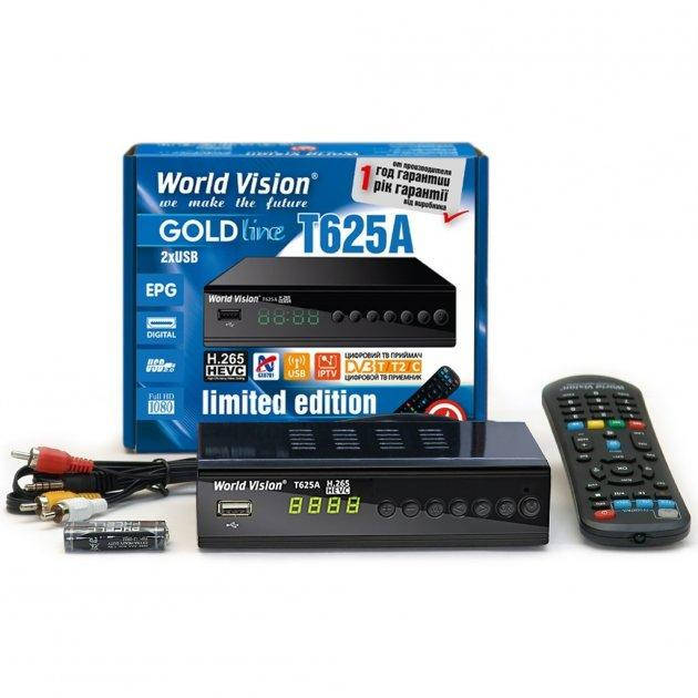 World Vision T625A H.265 HEVC Т2 Тюнер с обучаемым пультом и поддержкой кабельного ТВ 
World Vision T625A H.265 HEVC Т2 Тюнер с обучаемым пультом и поддержкой кабельного ТВ