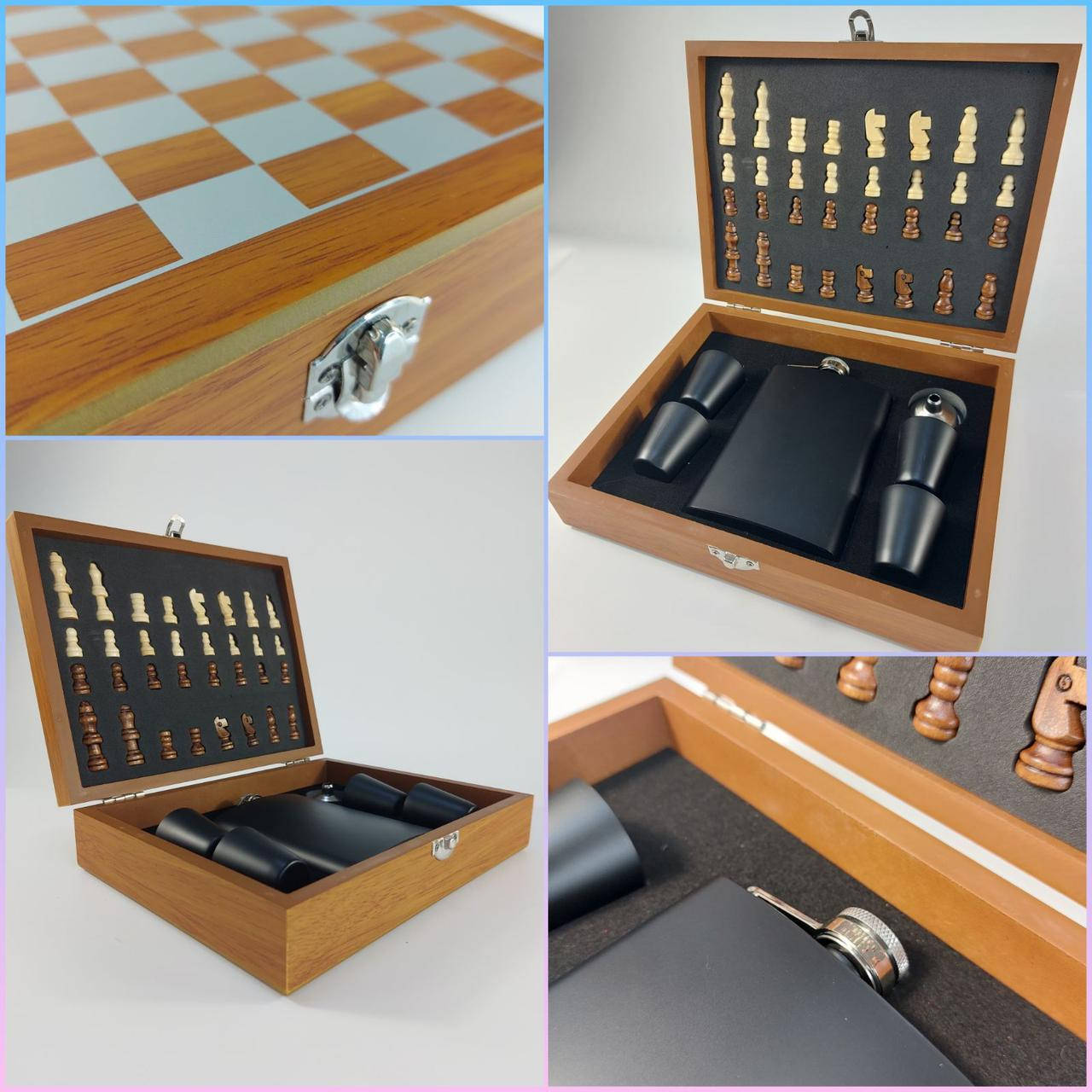 Подарочный набор - шахматы с флягой 270мл и 4 рюмки, подарок мужчине, подарок для шефа