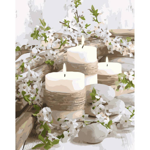 Картина по номерам VA-3355 Свічки у квітах , 40х50 см Strateg 
Картина по номерам VA-3355 Свічки у квітах , 40х50 см Strateg