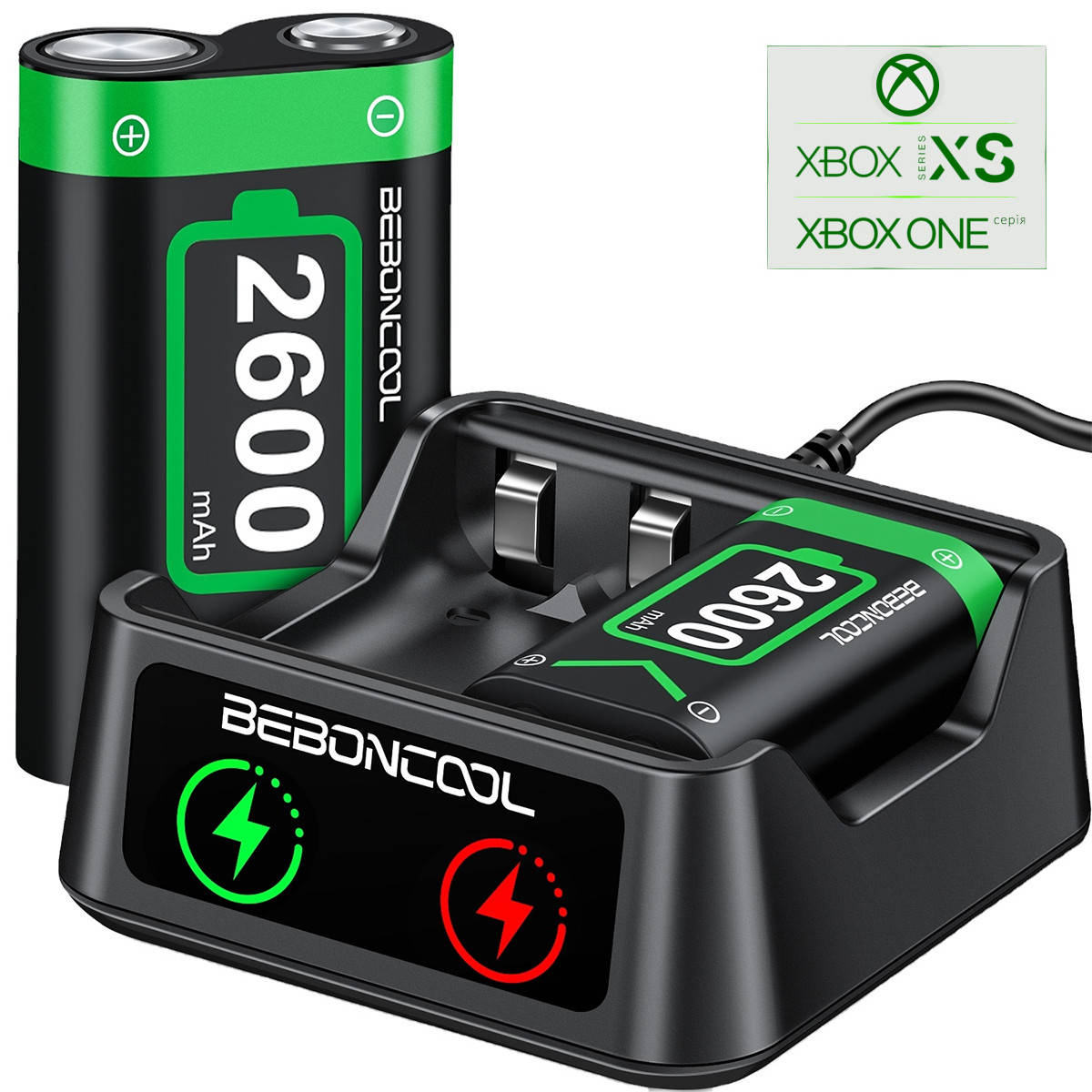 Зарядная станция BEBONCOOL с двумя аккумуляторными батареями 2600 mAh для геймпада Microsoft Xbox Series/One
Зарядная станция BEBONCOOL с двумя аккумуляторными батареями 2600 mAh для геймпада Microsoft Xbox Series/One