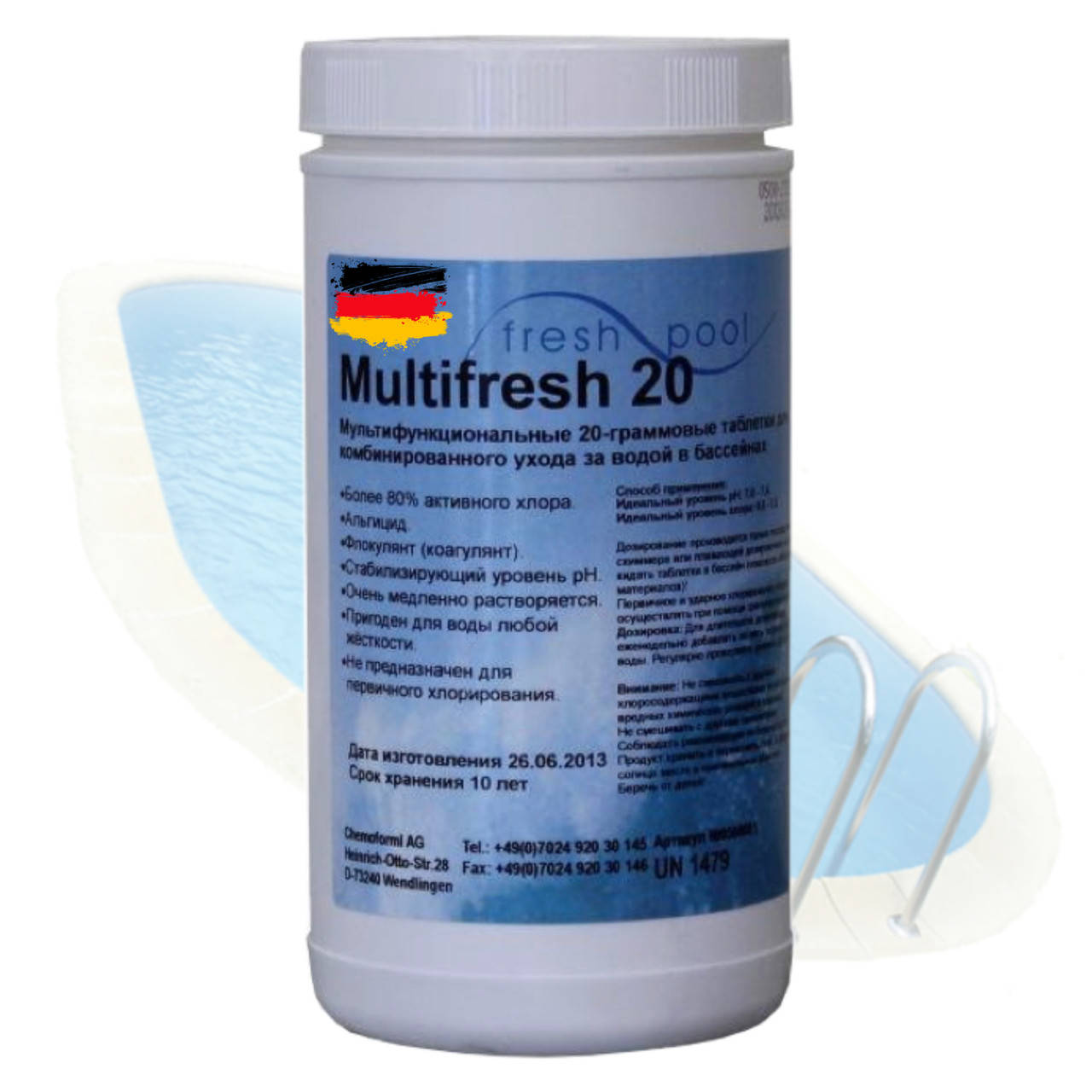 Хлор в таблетках 3 в 1 Fresh Pool Мультитаб 200 (1 кг). Немецкая химия для бассейна
Хлор в таблетках 3 в 1 Fresh Pool Мультитаб 200 (1 кг). Немецкая химия для бассейна