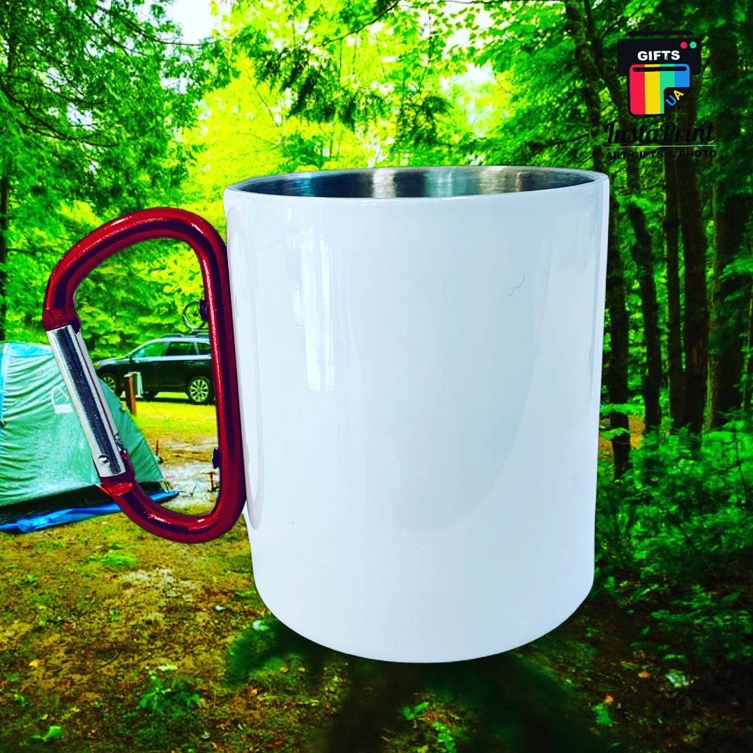 Кружка металлическая с красной ручкой карабин + печать фото,картинка, надпись, лого ., Красный 
Кружка металлическая с красной ручкой карабин + печать фото,картинка, надпись, лого ., Красный