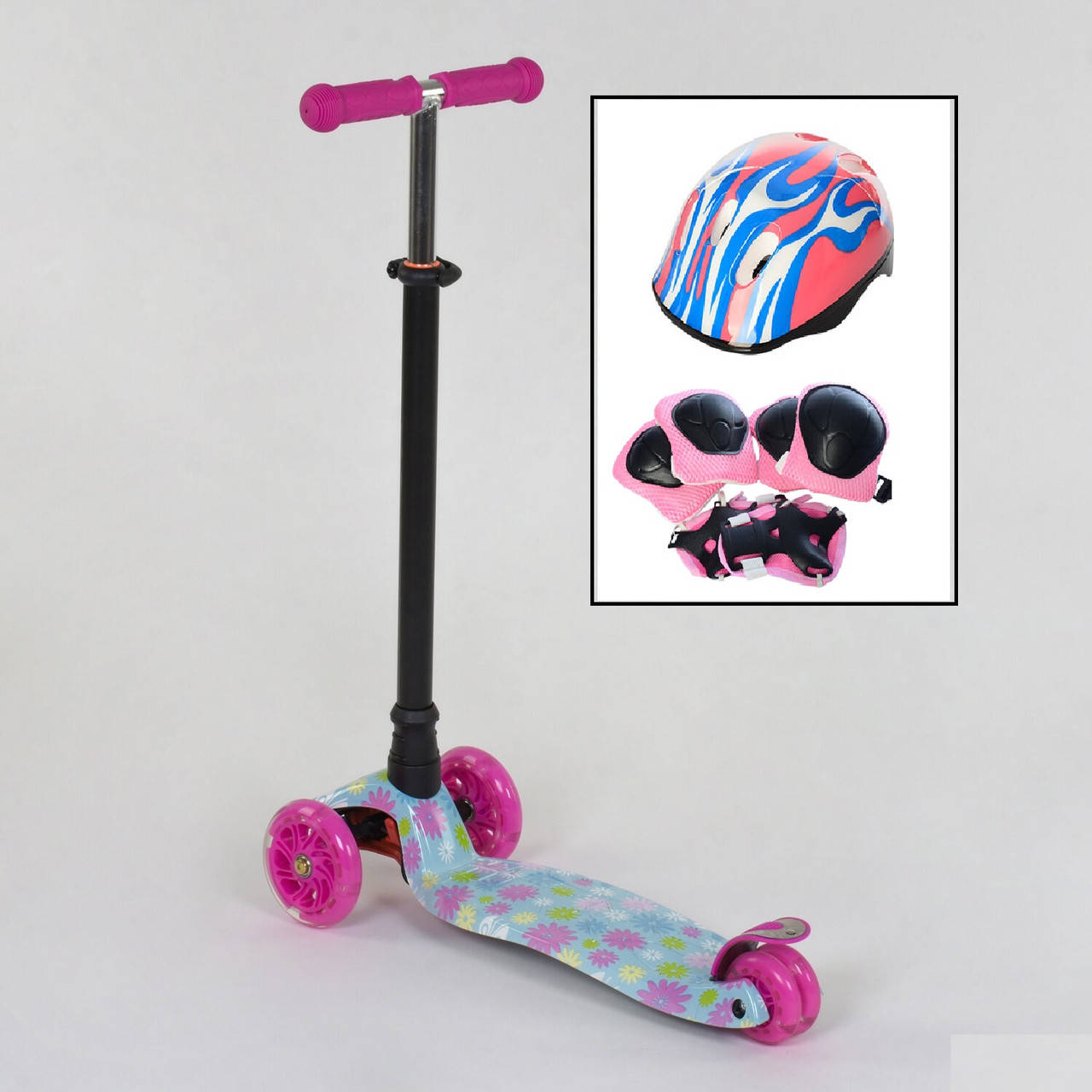 Самокат MAXI Best Scooter 4 колеса свет 60кг Розовый с голубым Цветочки с защитой от 2 лет (113-87249)
Самокат MAXI Best Scooter 4 колеса свет 60кг Розовый с голубым Цветочки с защитой от 2 лет (113-87249)