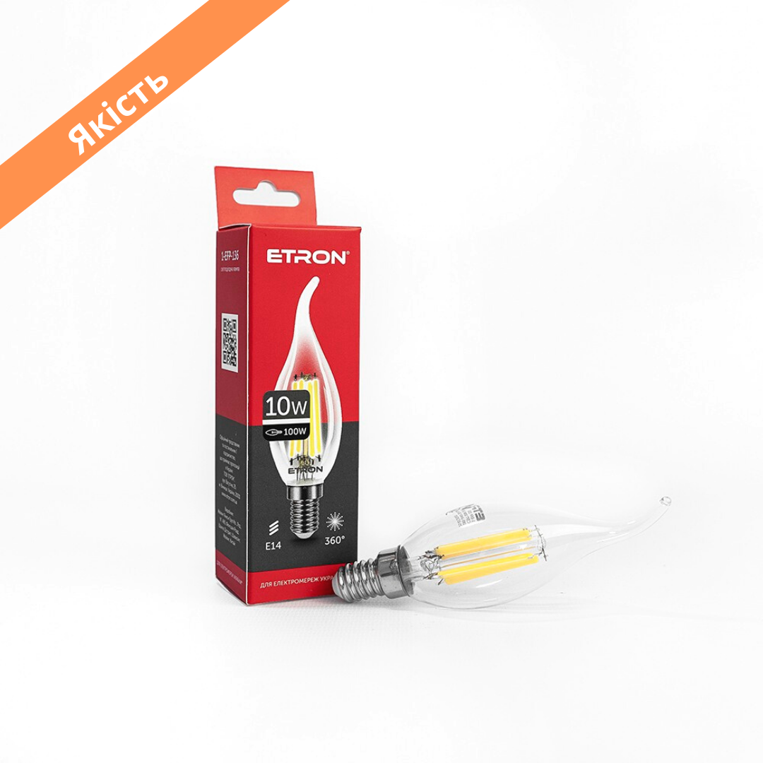 LED лампа ETRON Filament С37 свеча на ветру E14 10W 10вт 3000K желтый свет лед лампа филамент прозрачная ретро
LED лампа ETRON Filament С37 свеча на ветру E14 10W 10вт 3000K желтый свет лед лампа филамент прозрачная ретро