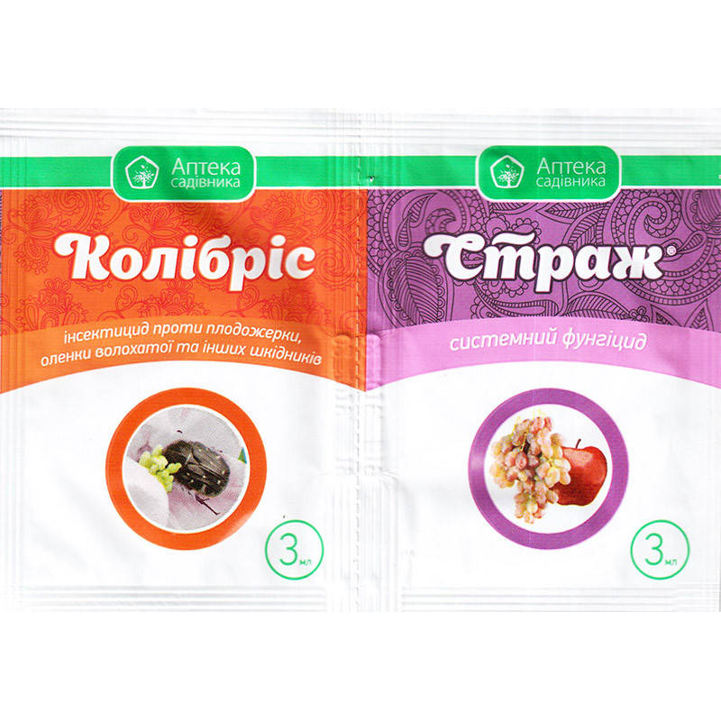 Инсекто-фунгицид для защиты плодовых, картофеля, винограда "Колибрис" + "Страж" (3+3 мл) от Ukravit, Украина
Инсекто-фунгицид для защиты плодовых, картофеля, винограда "Колибрис" + "Страж" (3+3 мл) от Ukravit, Украина