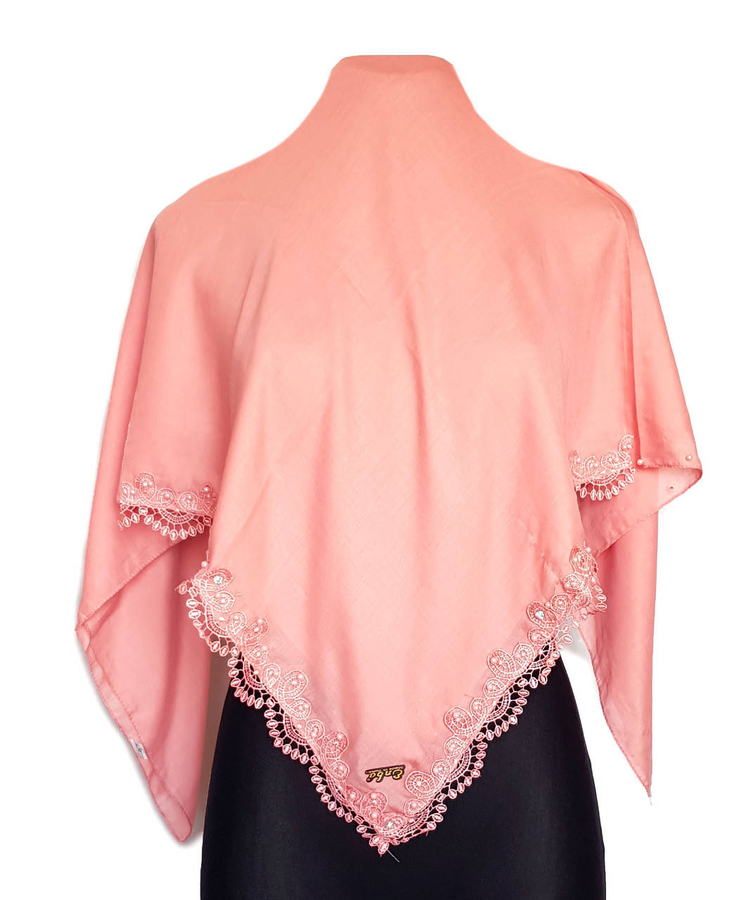 Платок женский хлопковый нарядный Энба/кружево, Персиковый 
Платок женский хлопковый нарядный Энба/кружево, Персиковый