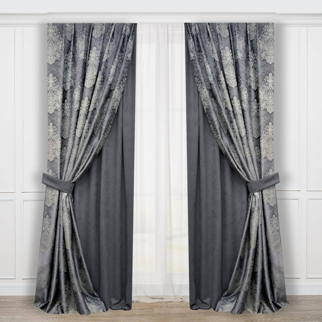 Двойные шторы Классика из жаккарда с коронами, 150х270 см (4 шторы), серые шторы для спальни, шторы в зал, Серый
Двойные шторы Классика из жаккарда с коронами, 150х270 см (4 шторы), серые шторы для спальни, шторы в зал, Серый