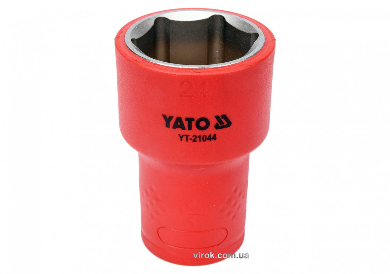 Головка торцевая шестигранная диэлектрическая YATO 1/2" М24 х 60/38 мм VDE до 1000 В YT-21044
Головка торцевая шестигранная диэлектрическая YATO 1/2" М24 х 60/38 мм VDE до 1000 В YT-21044
