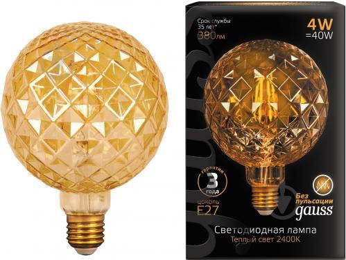 Лампа светодиодная Gauss LED Filament G120 Сarat E27 4W Golden 380lm 2400K, 105802004
Лампа светодиодная Gauss LED Filament G120 Сarat E27 4W Golden 380lm 2400K, 105802004