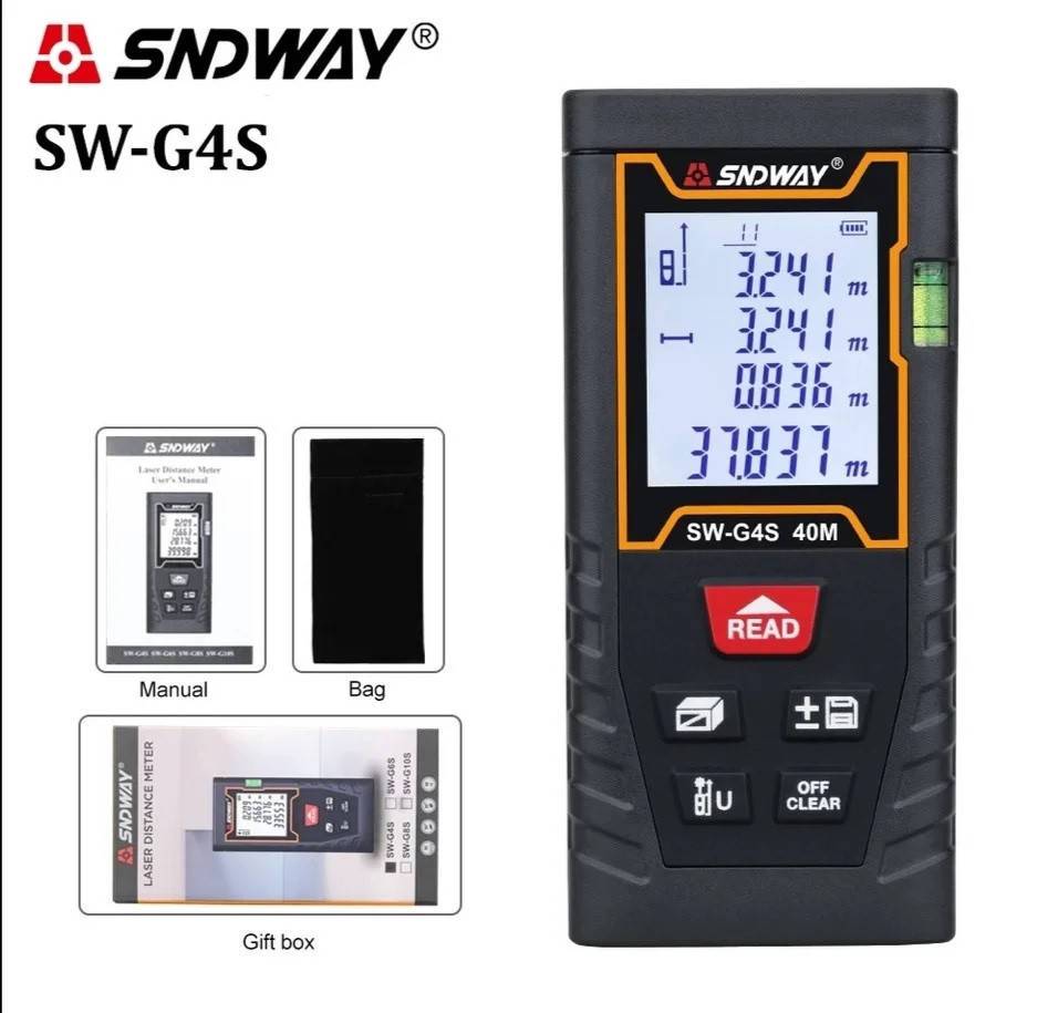 СУПЕРТОЧНАЯ! лазерная рулетка SNDWAY - G4S - отличное качество - 40метров, +-2мм+ЧЕХОЛ В ПОДАРОК
СУПЕРТОЧНАЯ! лазерная рулетка SNDWAY - G4S - отличное качество - 40метров, +-2мм+ЧЕХОЛ В ПОДАРОК