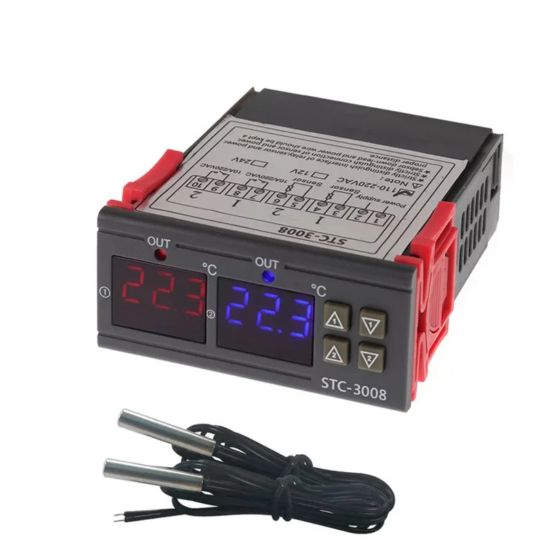 Двойной цифровой регулятор температуры STC-3008 двухканальный термостат 220В Терморе Термоконтроллер
Двойной цифровой регулятор температуры STC-3008 двухканальный термостат 220В Терморе Термоконтроллер